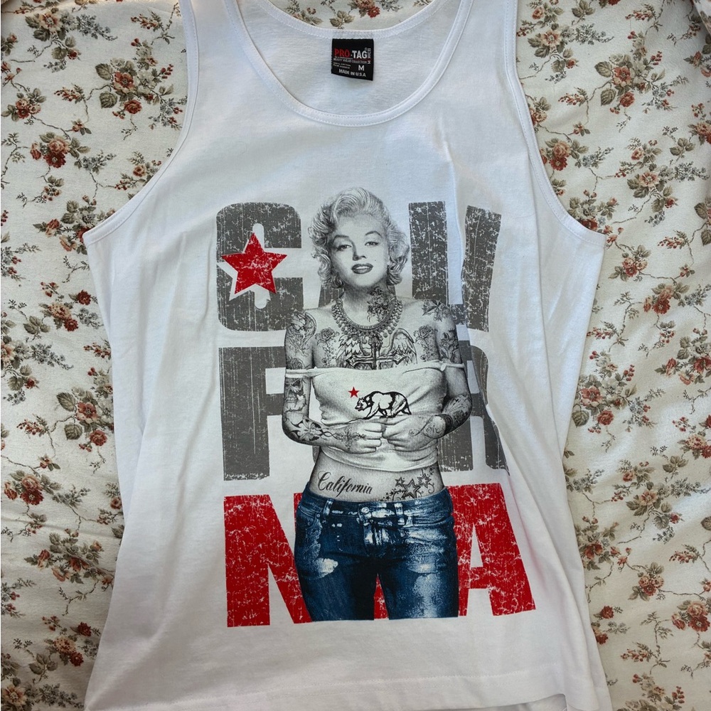 White Graphic Tank Top with California Print